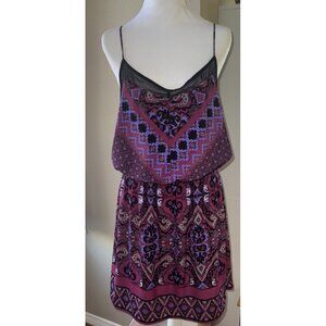 Express Women Patterned Blouson Boho Flowy Sun Dress Casual Straps Purple Size L